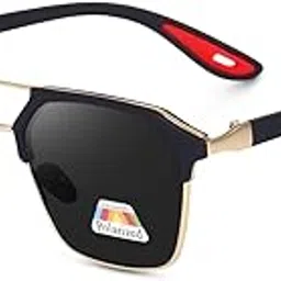 Polarized Square Sunglasses, Metal Frame, Black and Gold, UV Protection-picture-39