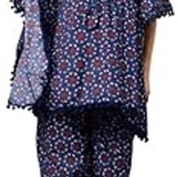 Women’s Cotton Maternity Kaftan Set | Blue Printed Top with V-Neck, Front Zip & Adjustable Drawstring | Nursing Friendly with Relaxed Pants – Comfortable Feeding Wear (Blue)-image-33