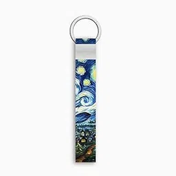 Starry Night Art Keychain – 12x2 cm Fabric Strap with Metal Ring-picture-51