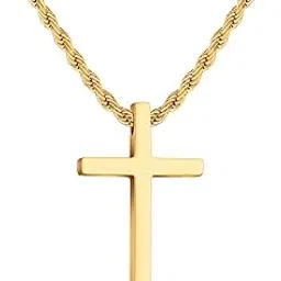 ailetop Cross Necklace - Stainless Steel Black Silver Gold Cross Pendant, Men's 16-24 Inch Rope Chain-picture-57