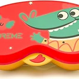DOREME Baby Feeding Bowl,Fun Animal Skid Proof BPA Free with Cartoon Lid, Easy to Hold Pea Shape Mash and Serve Bowl 2 Compartments Container. (RED)-image-89