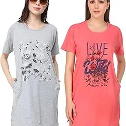 ddaspration Women's Cotton Printed | Round Neck | Loose Fit | Half Sleeve | Long T-Shirt (Pack of 2 Tshirts)-picture-19