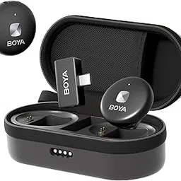 BOYA Mic for Youtubers Wireless, Bluetooth mic Wireless for vlogging & Interviews – USB-C Android & iPhone 15/16, Magnetic Clip, 50m Range, Pro Noise Cancelling Mic for Video Recording (Black)-image-0