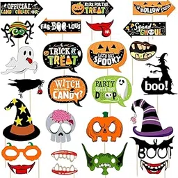 Zyozique 25 PCS Halloween Theme Party Photo Booth Props, Halloween Party Photo Booth Props for Kids Birthday Party Supplies (Multicolor)-image-13