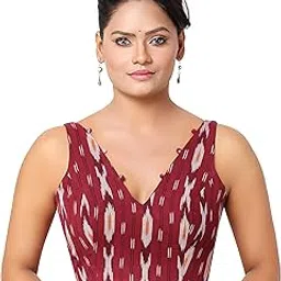 madhu fashion Women's Cotton Ikat Print Padded 'V' Neck Readymade Saree Blouse-picture-19