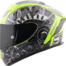 Steelbird SA-2 Terminator 2.0 Aeronautics High Impact Resistant Thermoplastic Shell Full Face Graphic Helmet (Large 600mm, Glossy Fluo Neon Grey with Clear Visor and Extra Smoke Visor)-image-9