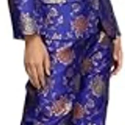 Floral Printed Notched Lapel Collar Neck Blazer with Trousers Co-Ords (INWCSAW24669_BL)-image-53