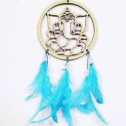 ANEMONE MART® Dream Catcher SkyBlue Colour Wooden Ganesh ji 4 inch Ring Size Natural Feather-image-28