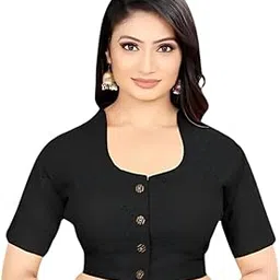 PRO Creation Women's Pure Cotton Blouse with U-Neck & Short Sleeve, Readymade Saree Blouse for Girls & Women, Solid Stretchable Comfy Stylish Ethnic Design - Sizes: 32/34/ 36/38/ 40/42(MISHTI)-picture-28