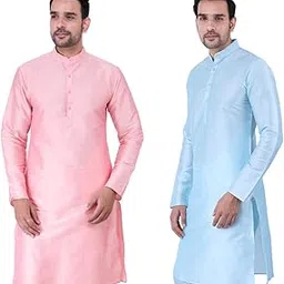 jexi Men's Silk Knee Length Solid Color Kurta Only | Ethnic Kurta for Men and Boys | Combo Pack of 2-picture-54