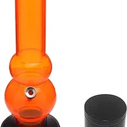 METIER 12 Inch Tall Double Bulb Acrylic Water Pipe Bong. | Color Transparent Orange | and 42mm Black Metal Herb Storage Grinder/Crusher with Honey Dust Filter 4 Parts | GRM146BK | Combo Set |-picture-29