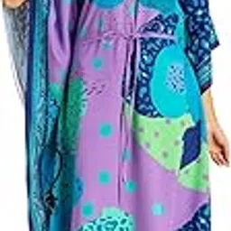 Moomaya Printed Rayon Short Sleeve Kaftan - Round Neck Relaxed Fit Vacation Wear-picture-49