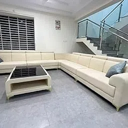 Taxzek Modern L-Shaped Sectional Sofa Set with Headrest, Coffee Table, Cream White Leather, Grey Accent Pillows 9-Seater Sofa for Living Room-picture-26