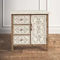 WoodArrow Wooden Cabinet with Three Drawers and One Door - Antique Carved Style for Chic Storage 40 cm D by 90 cm W by 90 cm H-image-38