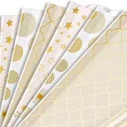 Party Propz Gift Wrapping Paper - Pack of 6 Pcs Gift Wrapper Sheets | Gift Paper Sheets | Wrapping Paper For Gift Packing | Packing Paper for Gifts | Gift Wrap Paper Roll | White and Golden-image-73
