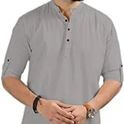 knowted Cotton Blend Solid Casual Slim Fit Mandarin/Chinese Collor Short Kurta for Men (KRTBTN47)-picture-38