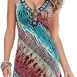 snappsy Women Printed Floral Retro Short Dress Sleeveless Gallus Braces Skirt M Multicolor-picture-18