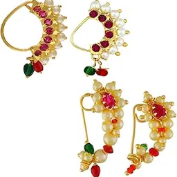vama FASHIONS Maharashtrian Marathi non pierced nose pins ring without piercing Nath for women.-picture-18