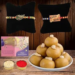 BOGATCHI rakhi for brother with sweets, rakhi for brother combo with sweets, rakhi with sweet combo, sweets for rakhi, rakhi sweets -Besan Ladoo + Rakhi Set of 2 +Roli Chawal+ Rakhi Card |RKH21d-97-picture-28