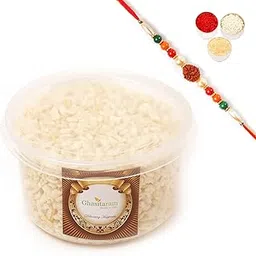Ghasitaram Gifts Rakhi Gifts for Brothers Ghasitarams Diet Chiwda 200 GMS with Rudraksh Rakhi-image-23