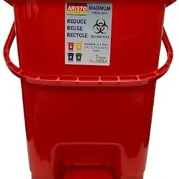 ARISTO Plastic Pedal Dustbin With Handle 15 ltr Red image 1