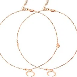 925 Sterling Silver Crescent Moon and Stars Rose Gold Plated Anklet (Pair) | Gift for Women & Girls | With Certificate of Authenticity & 925 Hallmark-image-57