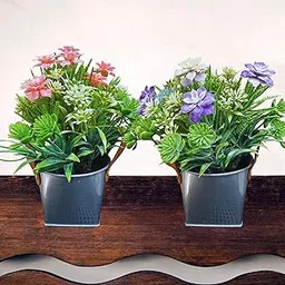 Set of 2 Artificial Flower for Home Décor with Pot | Natural-Looking Fake Green Plants for Indoor Decoration | Artificial Flowers for Living Room, Bedroom, Office and Table Décor-picture-17