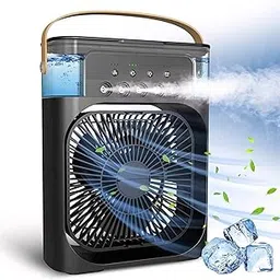 Sportvilla ||Portable Humidifier Air Cooler Fan Mini Cooler For Home With 3 Speed Mode, Mist Fan With Water Spray, 7 Color Led And Timer,(Usb Powered Mini Ac, Black)-picture-23