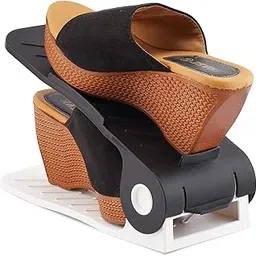 JD FRESH 6 PCS Shoe Organizer Space Saver/Shoe Rack Storage Organiser/Shoe Stand Plastic/Double Layer Chappal Organiser for Shelves/Shoe Organiser Space Saver (Black)-image-7