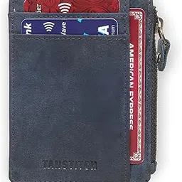 tanstitch Genuine Leather Slim Wallet | RFID Blocking Skinny Minimal Thin Front Pocket Wallet Sleeve Card Holder for Men | 5 Card Slots, 1 Cash Slot, 1 Coin Slot (Blue)-picture-14