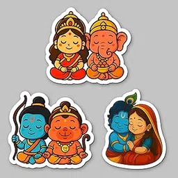 Acrylic Hindu God Fridge Magnets | 3x3 Inch Set of 3 Cartoon-Style Decorative Magnets Indian Mythology Characters | Radha Krishna, Ganesh, Ram Sita Hanuman | Kitchen Decor-picture-18