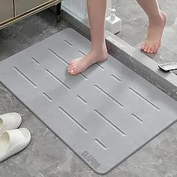 CLAPONE Stone Bath Mat – Diatomaceous Earth Shower Mat | Non-Slip, Super Absorbent, Quick-Drying Bathroom Floor | Natural & Easy to Clean | Fast Water Absorption (Lining Stone Mat-Grey, 60 x 40 CM)-picture-29