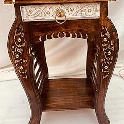 musa kazim Wooden Bedside Table with Drawer/Siting Stool/End Table for Living Room/Bedroom/Office Table (Color - Brown/White)-picture-29