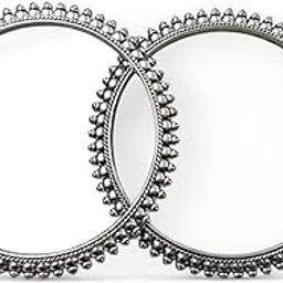 ethwest Antique Silver Beaded Bangles, Traditional Design, Large Round, set of 2, 2.8 image 1