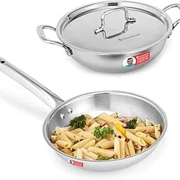 Wonderchef Venice Triply Stainless Steel 3 Pc. Cookware Set | Fry Pan 20cm, Kadhai with Lid 24cm | Non-Toxic | Safe to Use | Uniform Heating | Heavy-Duty Handle | Easy Cleaning | 10-Year Warranty-picture-26