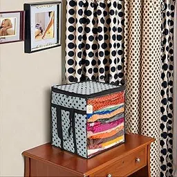SHAPING FABRIC Saree Storage Bag | Premium Wardrobe Cloth Organizer Box | Large Garment Cover with Polka Dot Design | Durable Fabric, Transparent Window | Pack of 1 SF-SSB-1115-picture-13