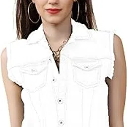 Stretchable Denim Sleeve less Solid Light Faded 2 Pockets Jacket for Women-image-13