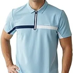 Royalalty Men's Athletic Polo T-Shirt, Light Blue with Navy Stripe, Quarter-Zip Design, Performance Sports Wear-image-36