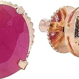 ratnavali jewels Golden Silver Plated Oval Pink Ruby CZ American Diamond Stylish 9mm Stud Tops Earrings For Women/Girls RV3206R-picture-49