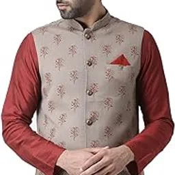 kisah Men's Printed Sleeveless Cotton Blend Nehru Jacket | Ethnic Jacket-Waistcoat for Men's Multicolor-picture-14