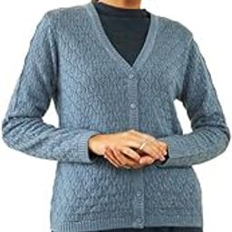 soch Womens Acrylic Patterned Knit V-Neck Cardigan with Ribbed Hems-picture-4