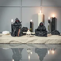 ascension Grim Reaper Figurines Set with Skull and Black Hooded Reaper Statues with Red Eyes for Halloween Table Décor, Spooky Miniature Collectible Ornaments for Home, Desk, or Party Decoration-picture-28