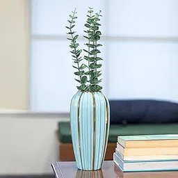 Market99 Emrald Ceramic Vase - Ribbed Design, Flower Holder | Vase for Flower Pot, Gift, Home Decor, Bedroom, Office, Living Room, Aesthetic |Dimension| - 11 x 11 x 24 Cm-picture-31
