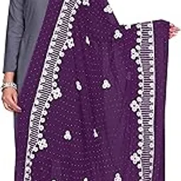 kemza Women's Embroidered Chiffon Dupatta with Stone Work & Pom Pom Lace Border-picture-24