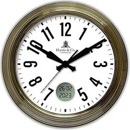 HARRIS & CO. CLOCKMASTERS LUXE EDITION Premium Luxury Ana-Digi Wall Clock with Thick Metal Frame & Digital Date/Month/Year Display,Silent Sweep Noiseless Technology,(Size - 15 Inch),Model - KENSINGTON-picture-15