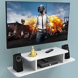 hridya handicrafts Wooden Floating TV Entertainment Unit - Wall Mounted Stand for Set Top Box, Wall Hanging Storage Shelf, Cabinet, Rack for Home, Bedroom, Living Room (White)-picture-11