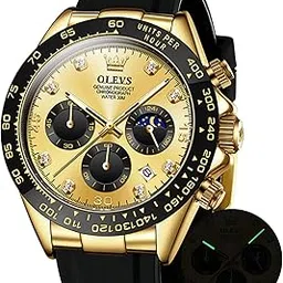 olevs Watches for Men Analog Quartz Chronograph Watch Moon Phase Waterproof Black Silicone Diamond Dress Luminous Easy Reader Wrist Watches-picture-22