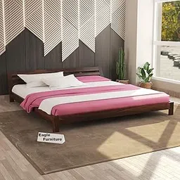Eagle Furniture Solid Sheesham Wood Low Height King Size Bed Without Storage | Wooden Double Bed | Low Floor/Lying/Rise/Level/Profile Cot Bed for Bedroom Furniture | Rosewood, Walnut Finish-image-4