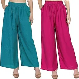 bublee Rayon Palazo Pants for Women - Stylish Combo in Turquoise & Majenta-picture-38