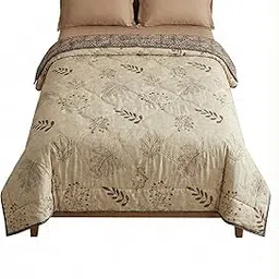 Reversible Queen Size Soft AC Comforter for Mild Winters | All-Season Use | Lightweight, Breathable & Warm | Floral Printed Microfiber Quilt for Bedroom (Green) (Brown with Floral Design)-picture-12